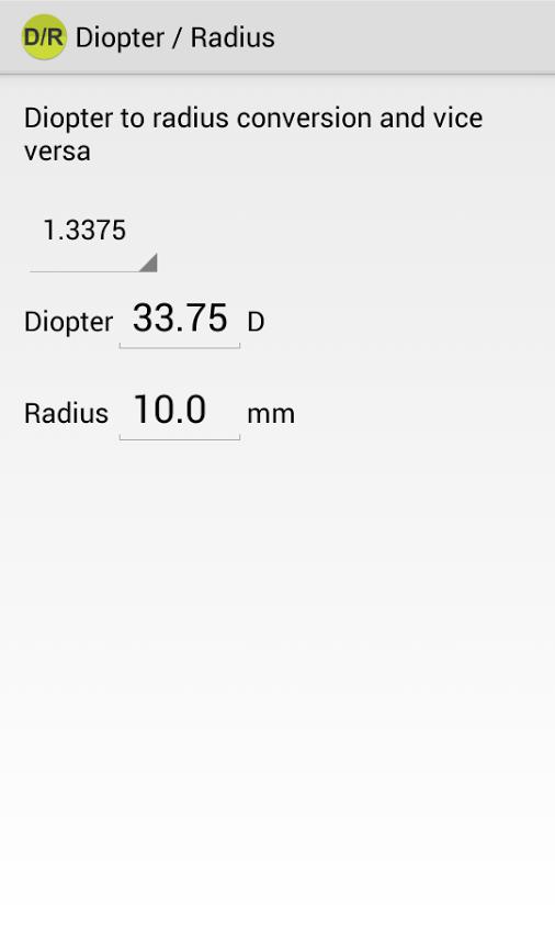 Diopter / Radius conversion