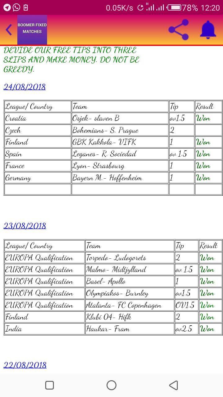 BOOMER FIXED MATCHES